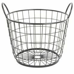 Metal Round Wire Grid Basket With Handle, Large