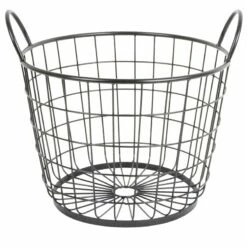 Metal Round Wire Grid Basket With Handle, Medium