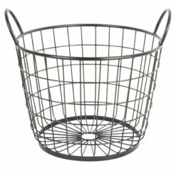 Metal Round Wire Grid Basket With Handle, Small