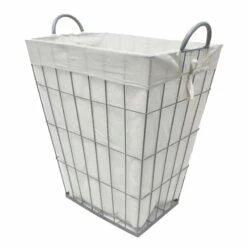Metal Wire Grid Laundry Hamper, Cool Grey