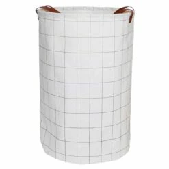 Modern Round Grid Patterned Laundry Hamper, Medium