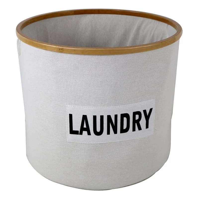 Natural Round Bamboo Fabric Laundry Basket, Large 1 Natural Round Bamboo Fabric Laundry Basket, Large