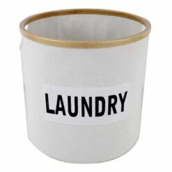 Natural Round Bamboo Fabric Laundry Basket, Small