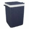 Navy Blue Square Laundry Floor Standing Hamper With Ivory Liner, Extra Large