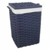 Navy Blue Square Laundry Floor Standing Hamper With Ivory Liner, Large