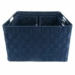 Navy Weave Round Corner Storage Basket, Medium
