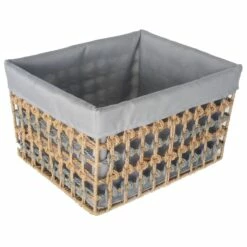 Open-Weave Paper Rope Storage Basket With Grey Liner, Large