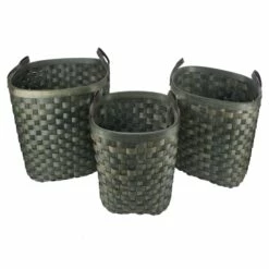 Oval Chip Wood Basket/Leather Handle