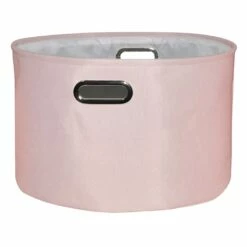 Pearl Blush Pink Round Fabric Storage Basket, Large