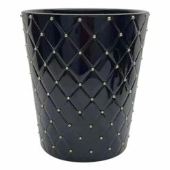 Providence Black & Gold Quilted Ceramic Stud Wastebasket, 10"