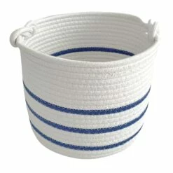 Providence Blue Striped Cotton Rope Storage Basket, Large