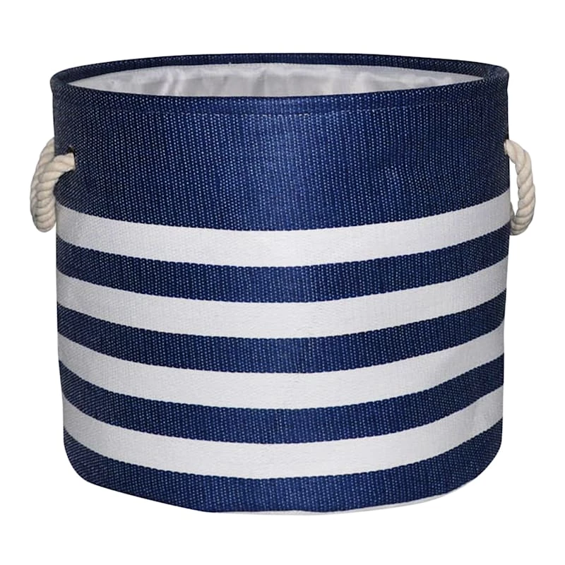 Providence Blue Striped Round Storage Basket, Medium 1 Providence Blue Striped Round Storage Basket, Medium