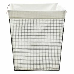 Rectangle Metal Wire Laundry Hamper, Black & Gold