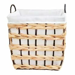 Rectangle Water Hyacinth Wicker Laundry Hamper, Medium