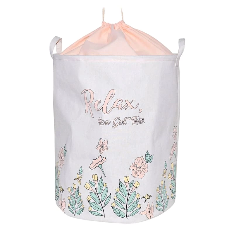 Relax Collapsible Laundry Hamper With Drawstring Liner, Pink 1 Relax Collapsible Laundry Hamper With Drawstring Liner, Pink