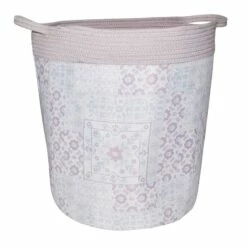 Round Fabric & Cotton Rope Basket, Large