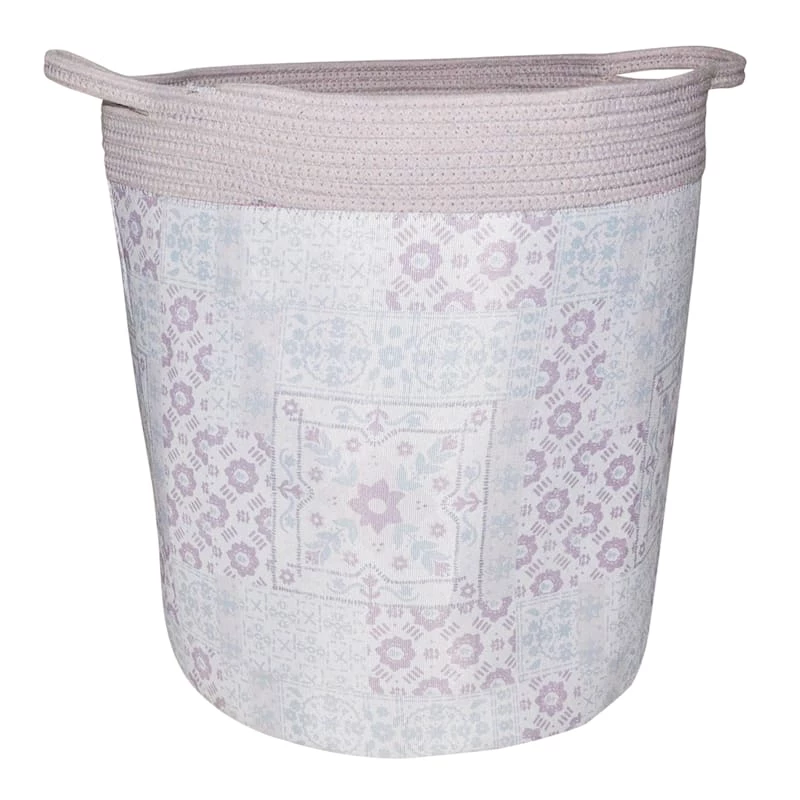 Round Fabric & Cotton Rope Basket, X-Large 1 Round Fabric & Cotton Rope Basket, X-Large