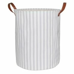 Round Fabric Striped Laundry Hamper With Handles, Medium