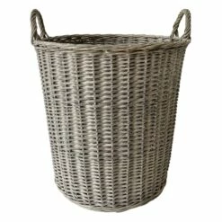 Round Grey Willow Laundry Hamper, Large