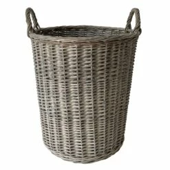 Round Grey Willow Laundry Hamper, Medium