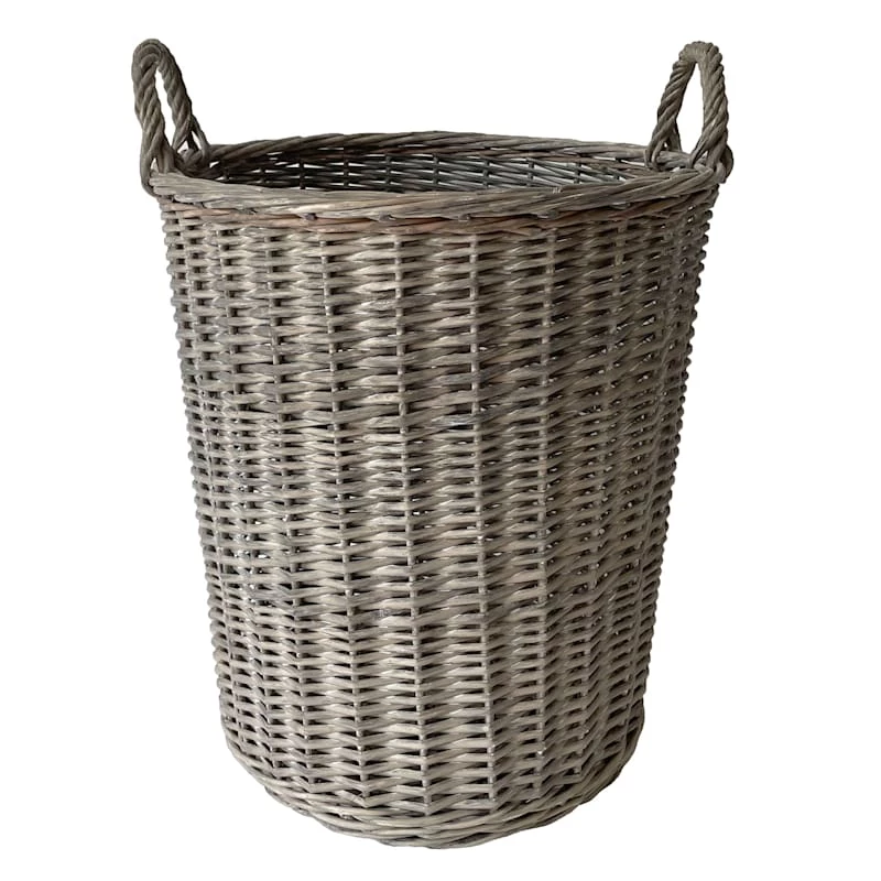 Round Grey Willow Laundry Hamper, Medium 1 Round Grey Willow Laundry Hamper, Medium