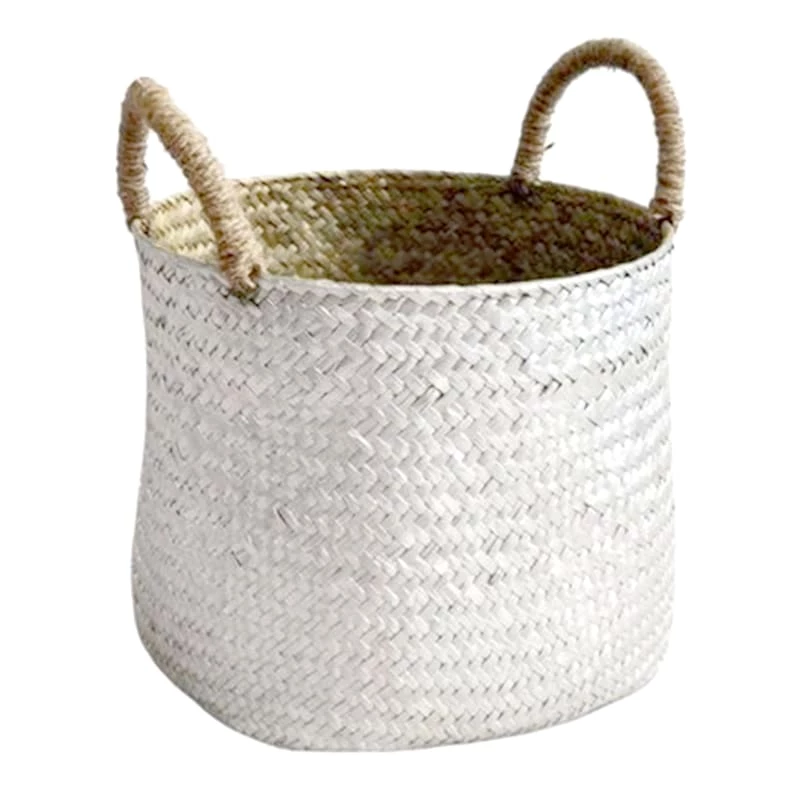 Round Metallic Seagrass Basket Silver S 1 Round Metallic Seagrass Basket Silver S
