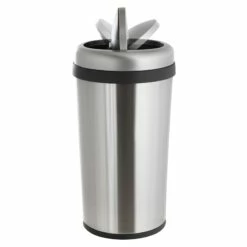 Round Stainless Steel Swing-Top Trash Bin, 45l -comprehensive Shop round stainless steel swing top trash bin 45l 2
