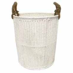 Round White Paper String Storage Basket, Medium