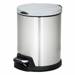 Round White Stainless Steel Pedal Bin, 5l