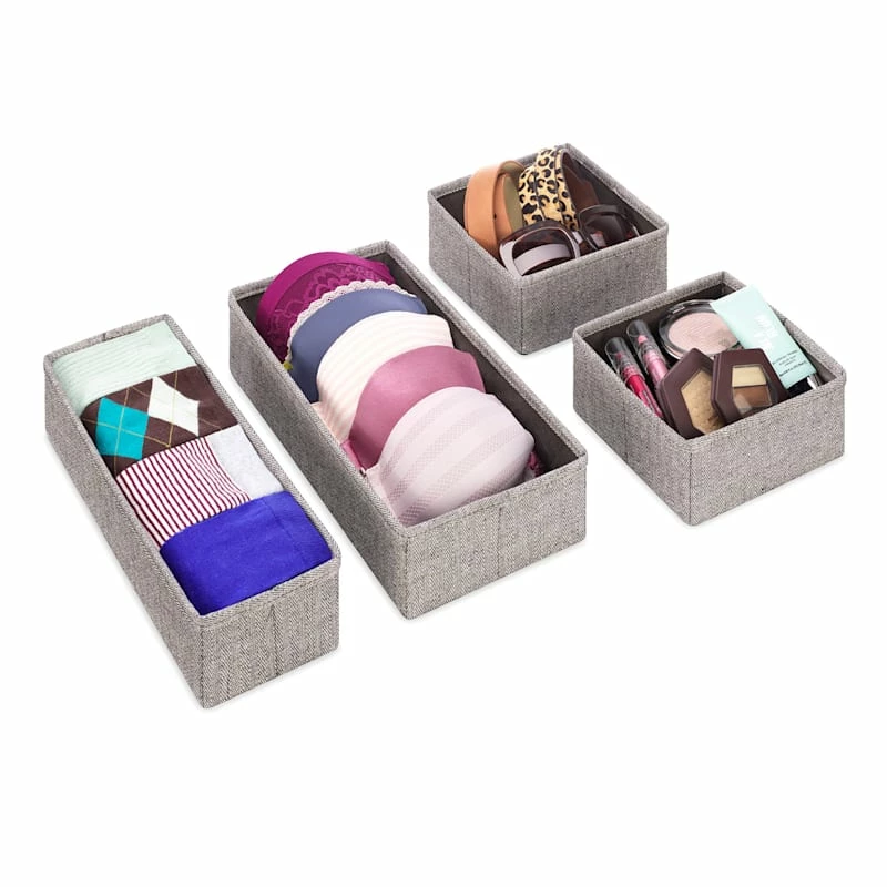 Set Of 4 Fabric Drawer Organizers, Black Herringbone 2 Set Of 4 Fabric Drawer Organizers, Black Herringbone - Image 2