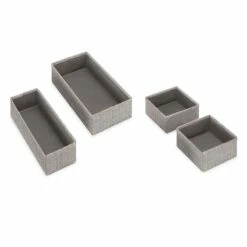 Set Of 4 Fabric Drawer Organizers, Black Herringbone