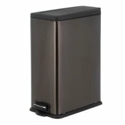 Slim Black Stainless Steel Rectangle Pedal Trash Bin, 45l