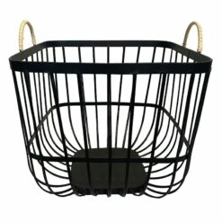 Square Black Metal Storage Basket With Handles, Medium