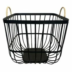 Square Black Metal Storage Basket With Handles, Small