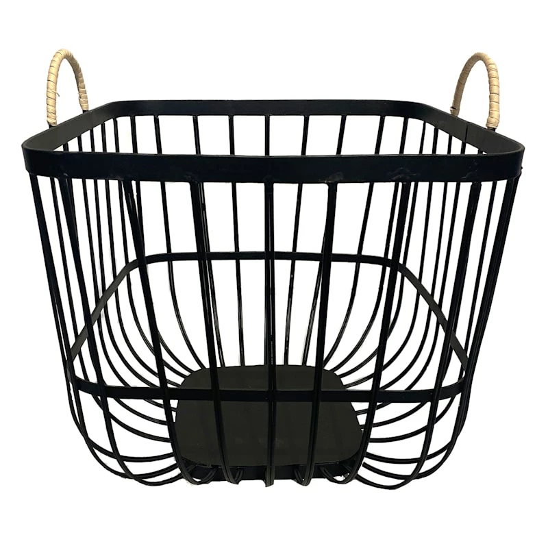 Square Black Metal Storage Basket With Handles, Small 1 Square Black Metal Storage Basket With Handles, Small