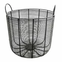 Tracey Boyd Charcoal Grey Round Metal Storage Basket, Small