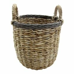 Tracey Boyd Natural Banana Leaf & Rattan Round Basket, Small