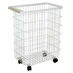 Ty Pennington Nova Slim Metal Rolling Laundry Hamper, White