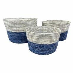 Ty Pennington Round Blue & White Maize Storage Basket, Small