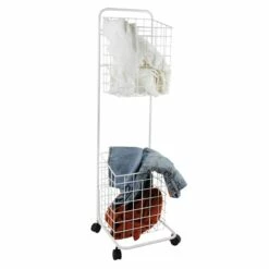 Ty Pennington White Double Hamper Cart -comprehensive Shop ty pennington white double hamper cart 2