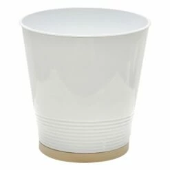 Ty Pennington White Metal With Wooden Accent Wastebasket, 9.8"