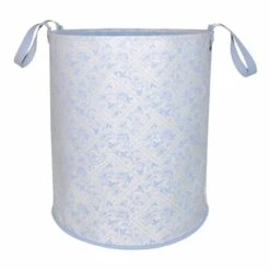 Vintage Round Canvas Laundry Hamper, Blue