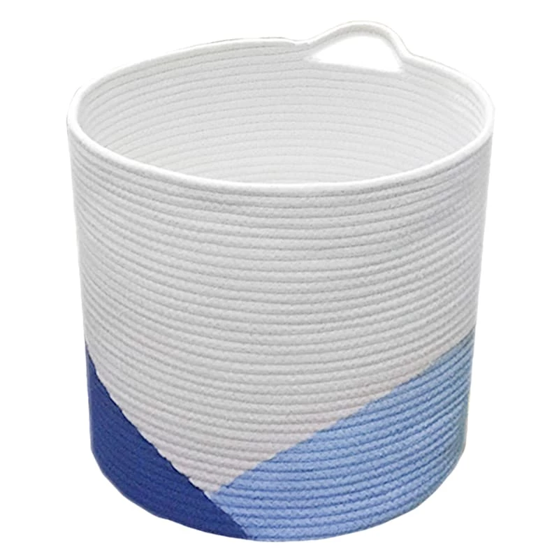 White & Blue Cotton Rope Storage Basket, Medium 1 White & Blue Cotton Rope Storage Basket, Medium