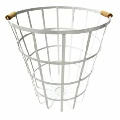 White Metal Basket With Wood Handle