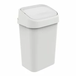 White Storage Rectangle Swing Lid Trash Bin, 50l