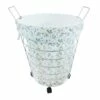 White Wire Laundry Hamper On Wheels With Removable Floral Print Liner