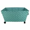 Woven Band Laundry Basket With Wheels, Turquoise