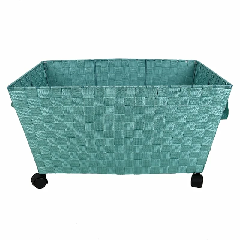 Woven Band Laundry Basket With Wheels, Turquoise 1 Woven Band Laundry Basket With Wheels, Turquoise