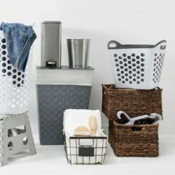 Woven Band Laundry Hamper With Lid & Removable Liner, Dark Grey 5 Woven Band Laundry Hamper With Lid & Removable Liner, Dark Grey -comprehensive Shop woven band laundry hamper with lid removable liner dark grey 2
