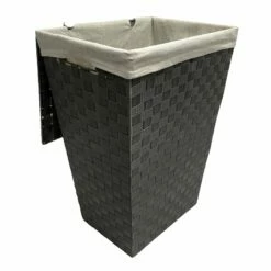 Woven Band Laundry Hamper With Lid & Removable Liner, Dark Grey